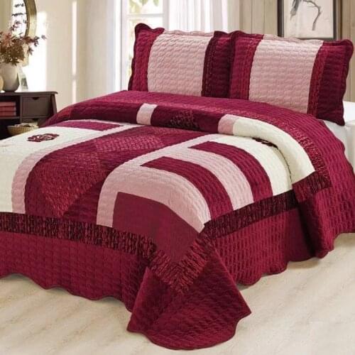 New Soft velvet Quilting red bed cover Bed Skirt Bedspread Bed Sheet Bed Cover Pillowcase Bedding Set