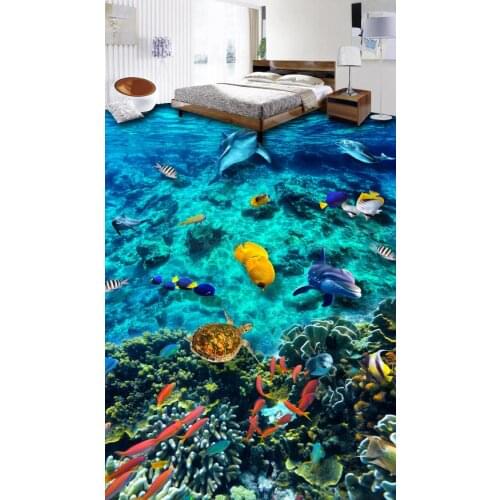 Customize 3d flooring Ocean World soundproof wallpaper For living room bedroom bathroom wall mural wallpaper floor vinyl