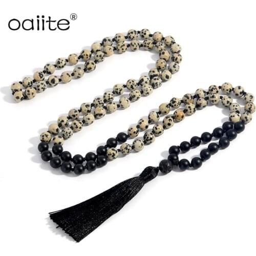 8mm Spotted And Black Onyx Beads Necklace, Peaceful Heart Calming JaPaMala, 108 Mala Jewelry, Natural Beads Bracelet Women