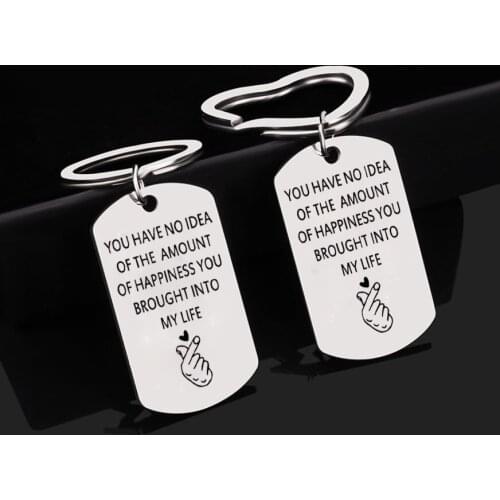 Couple Keychain Stainless Steel Engraving Letter "you Have No Idea of The Amount of Happiness" Keychain Love Blessing Pendant