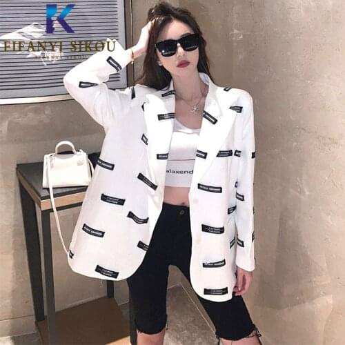 White Blazer Jacket Women Streetwear Fashion Single Breasted Long Sleeve Suit Jacket Coat Autumn Womens Loose Chic Blazers Coat