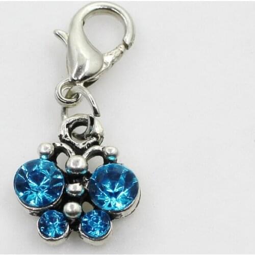New Arrival 20pcs/lot Light Blue Crystal Butterfly Dangle Charms Lobster Clasp DIY Bracelet Necklace Pendants Jewelry Hanging