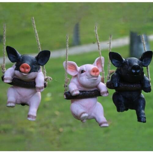 Hanging Statue Animal Pig Shape Landscape Pendant Ornament Resin Simulation Swing Figurines Outdoor Decorations