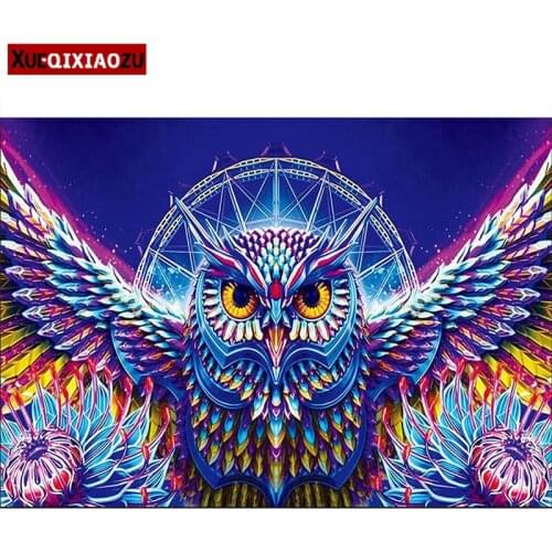 Full Round Diamond Painting Colorful Owl Cross Stitch Embroidery Mosaic Animal Pattern Home Decoration Gift Art Wall 2020 New