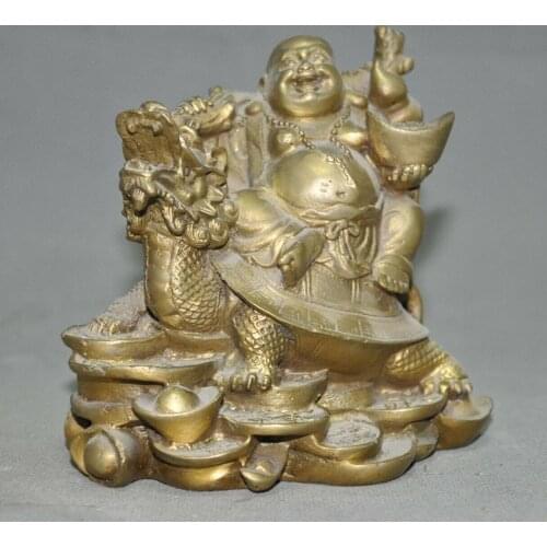 Collect Chinese Buddhism brass copper lucky wealth Dragon turtle Ingots statue