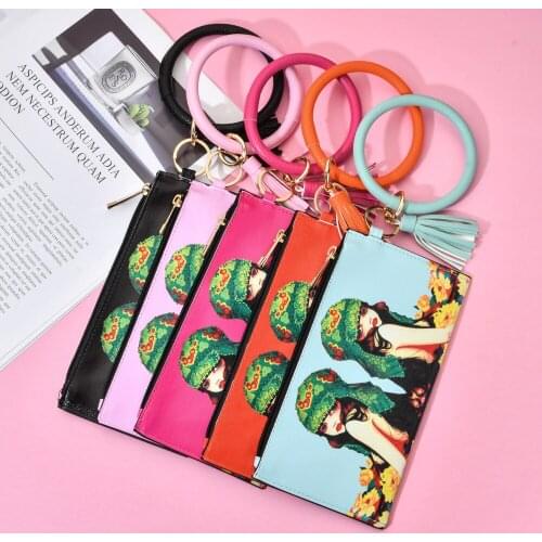 Clutch Bag New Fashion PU Leather Tassel Pendant Bracelet Key Chain Bag Bracelet Mobile Phone Bag Sandwich Wallet