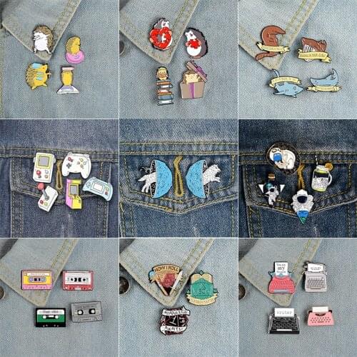 Super Bargain Enamel Pin Sets ! Retro Game Machine Tape Hedgehog Astronaut Spaceman Ocean Shark Brooches Badges Lapel pins