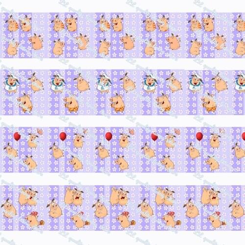 WL 16-75mm 50 Yards Cute Pig Printing Grosgrain Ribbon Diy Party Wedding Decoration Hair Accessories Gift Wrapping Ribbon