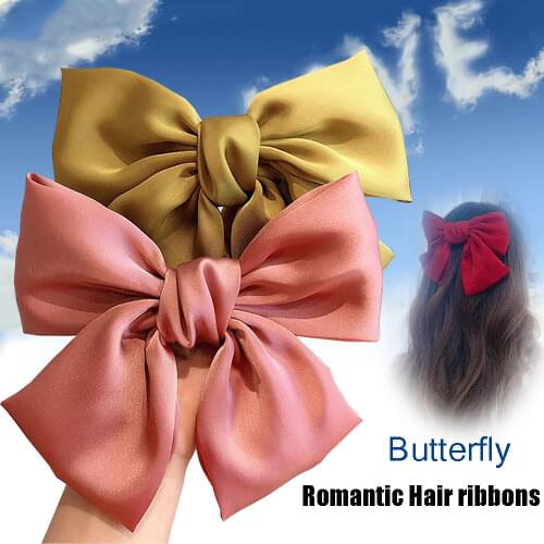 Large Bowknot Barrettes Hair Clip Butterfly Ponytail Holder Satin Band Hairpin Women Girls Hair Ribbons Decorations