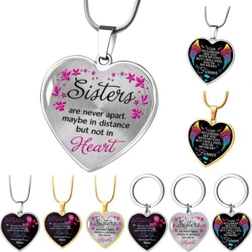 Womens Fashion To My Daughter Sister Heart Cabochon Pendant Neckalce I Love You Mom Family Wing Necklace Christmas Gifts