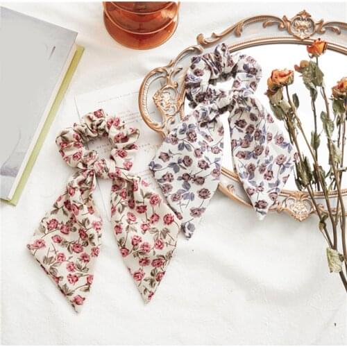 New Women Ribbon Flower Point Printed Scrunchies Elastic Fashion Hair Bands Headwear Girls Elegant Hair Accessories Hair Gum