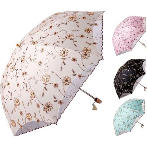 Woman Travel Umbrella Folding UV Resistance Princess Lace Parasol Umbrella Sun Umbrella for Women Girls Gift