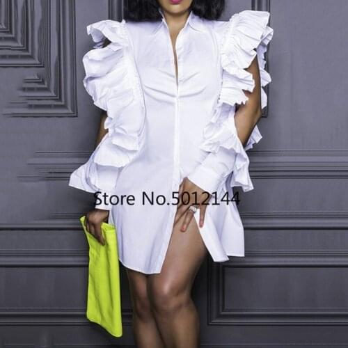 Plus Size White Evening Dress for Women 4XL 5XL Large Single Breasted Cold Shoulder Ruffles Mini Length Fashion Night Club Cloth