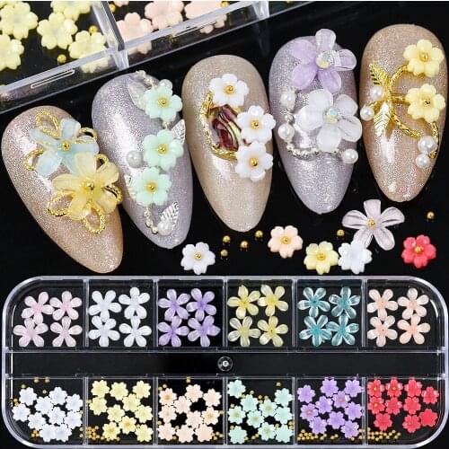 1 Box Exquisite Semicircle Pearl Nail Ornaments 3D Shell Flower Color Nail Jewelry Charm Manicure Decoration