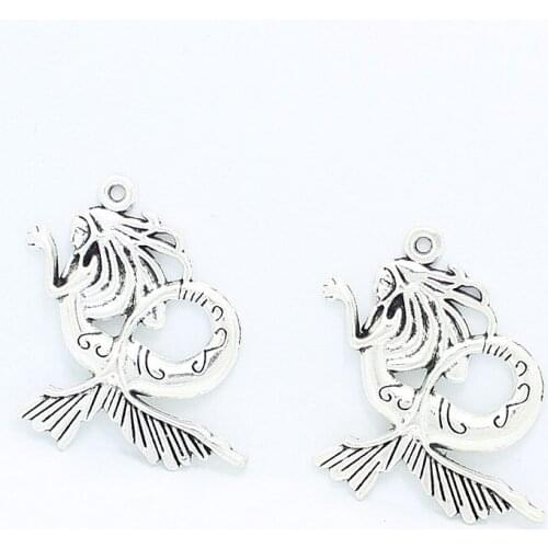 15pcs 35*36mm Beautiful big Mermaid Charms Antique Silver color Vintage Metal Zinc Alloy Trendy Animals Pendant for Jewelry