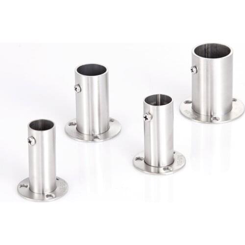 2Pcs 201 304 Stainless Steel 60mm 80mm High Tall Flange Holder Bracket Closet Rod Wall Floor 19mm 22mm 25mm 32mm Tube