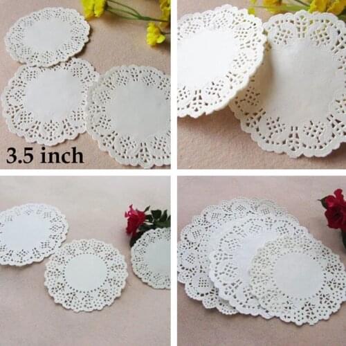 200pcs 3.5"/88mm vintage wedding decoration napkin Hollowed Lace Paper mat Crafts paper doyleys Gift Decoration decoupage paper