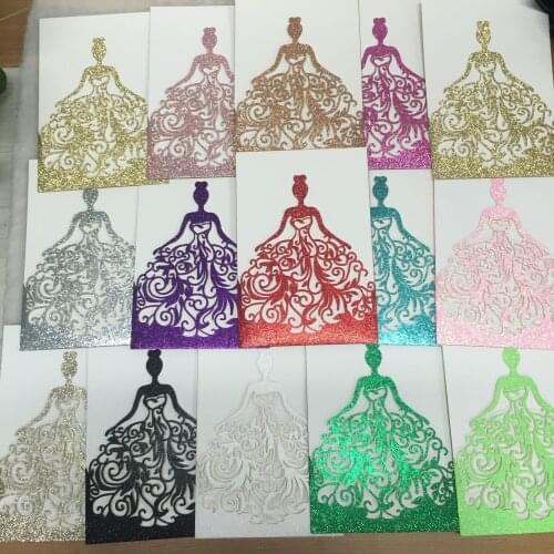 25pc Laser Cut glitters paper princess Birthday Invitations Card,girl Wedding Invitation Card,glitter colors sky blue shiny one