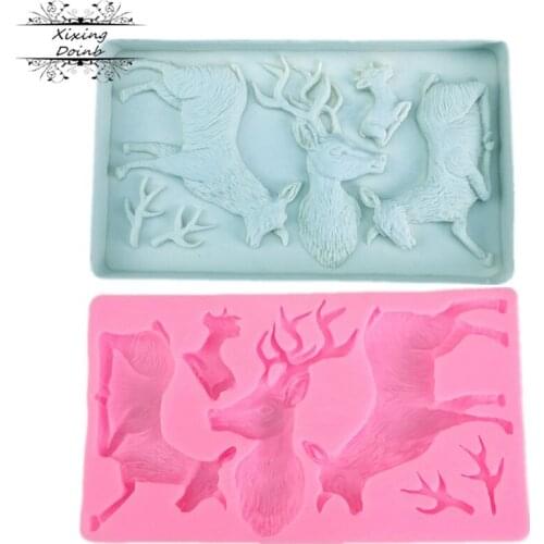 3d christmas elk antler silicone mold kitchen pastry baking mold goat shaped cake decoration tool fudge Chocolate Mold