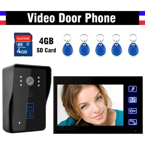 7 Inch LCD Touch Monitor Video Intercom Door Phone System 4GB Card Recording Video Intercom RFID card unlock record video