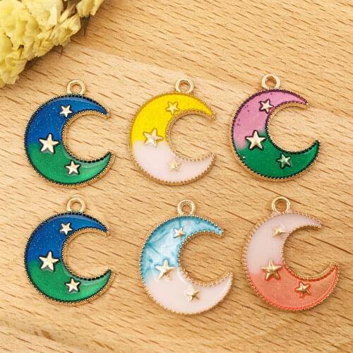 Mix 8pcs/lot 8 Colors Enamel Gold Plated Alloy Moon Star Charms Pendant for DIY Necklace Bracelet Earrings Jewelry Making