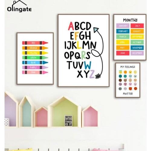 Alphabet Number Shape Colors Nursery Cartoon Wall Art Canvas Painting Nordic Posters and Prints Wall Pictures Kids Room Decor