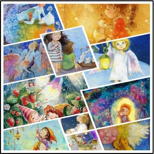 Diy Diamond Painting Cartoon Style Cute Little Girl with Round Face and Fleshy Little Angel Girl Holding Lantern Poster Painting