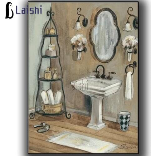 Full Square Round Drill Diamond Painting Retro Bathroom decor 5D DIY Diamond Embroidery Mosaic Decoration Home Craft Gift new