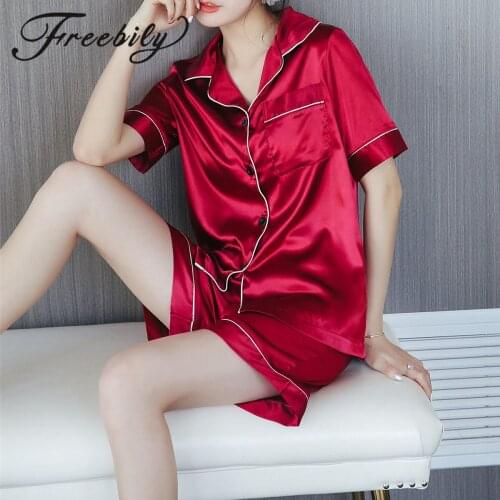 2Pcs Satin Sleepwear Silk Pajamas Set Top And Shorts Women Pajama Short Sleeve Home Suit Casual