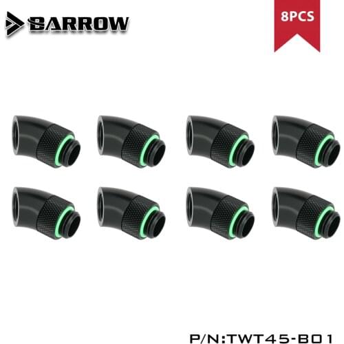 Barrow 8pcs 45 Degree Rotary Fittings G1/4" Water Cooling Computer Adapter Gold Black White Silver G1/4'' ,TWT45-B01