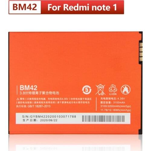Original XIAOMI BM42 Replacement Battery For Xiaomi Redmi note 1 Redrice note1 Authentic Phone Batteries 3200mAh