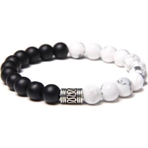 Handmade Couple Distance Bracelet Natural Stone Black Onyx White Turquoises Beaded Bracelet for Women Men Friends Jewelry Gifts