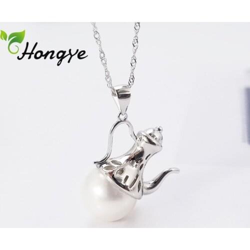 Hongye Female Statement Pendant Necklaces Personalized Flagon Fashion Jewelry Real Silver 925 Neck Chains with Shell Pearl