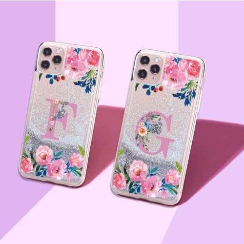 Custom Initials name A to Z Sparkle Liquid Real Glitter Phone Case Fundas Cover for iPhone 11 X XS XR Max Pro 7 8 7Plus 8Plus 6