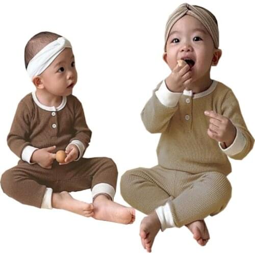 Kids clothes baby cotton home pajamas two-piece suit boys girls long sleeve bottoming shirt + pants 0-2y Beibei quality clothing