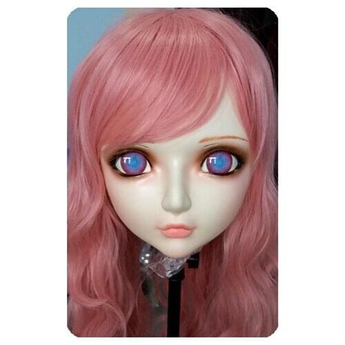 GL031) Women/Girl Sweet Resin Half Head Kigurumi BJD Mask Cosplay Japanese Anime Lifelike Lolita Mask Crossdressing Sex Doll