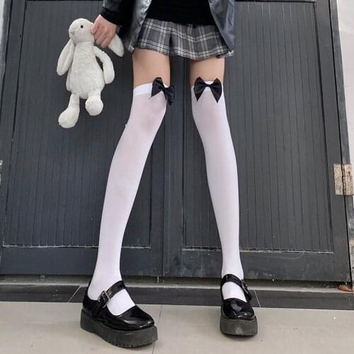 Over The Knee Socks Womens Long Stockings Sexy Jk Black Lolita Socks White Silk Stockings with Bow Sexy Knee High Woman Socks