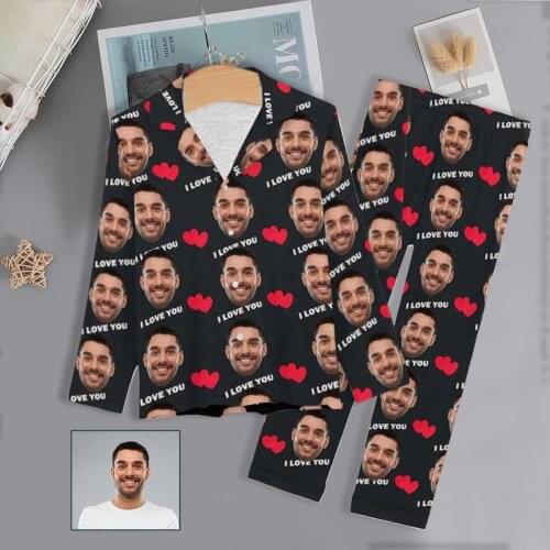 Custom Face I Love You Home Clothes Sleepwear Women Nightwear Personalized Gift Female Indoor Girl Long Soft Pajama Set Suit