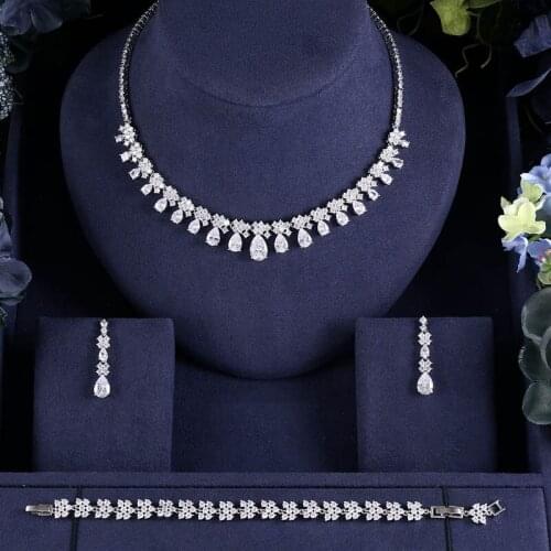 Janekelly Luxury cubic zirconia necklace earrings 3pcs dubai full jewelry set for women,bridal dress dinner