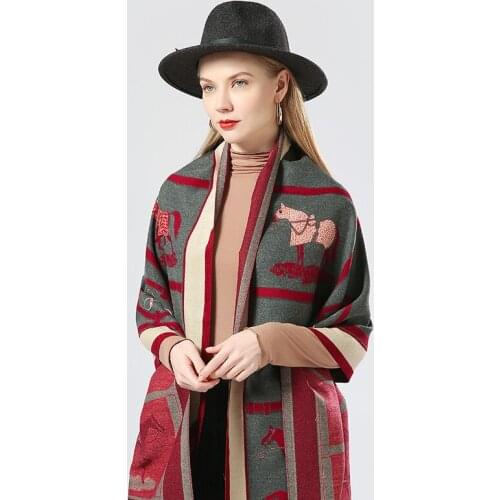 2020 Luxury brand Winter New Carriage Scarf Warm Shawl Thicken Tassels Horse cashmere fashion show poncho cape womens pashmina