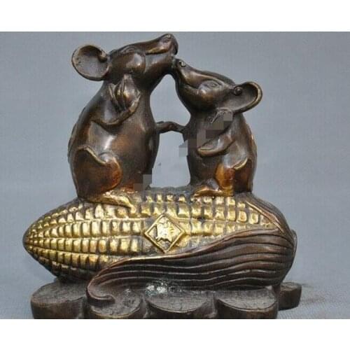 Chinese china purple copper mouse Feng Shui lucky animal rat corn maize statue