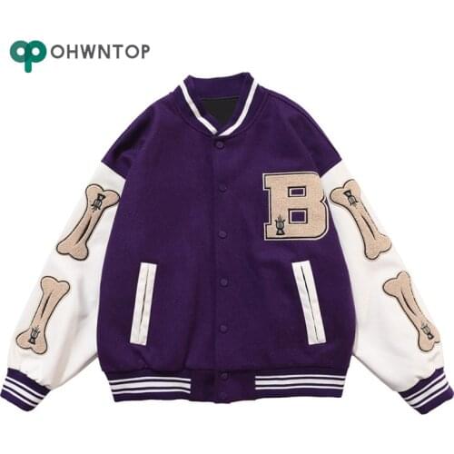 Hip Hop Furry Bone Patchwork Color Block Jackets Mens Harajuku Streetwear Bomber Jacket Men Baseball Coats Unisex Tops Outwear