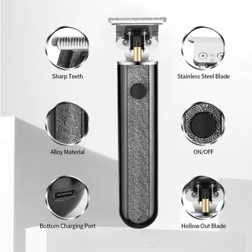 RESUXI Electric Hair Clipper T-shaped Engraving Nicked Hair Clipper Household Hair Salon Small Hair Clipper Black New Upgraded