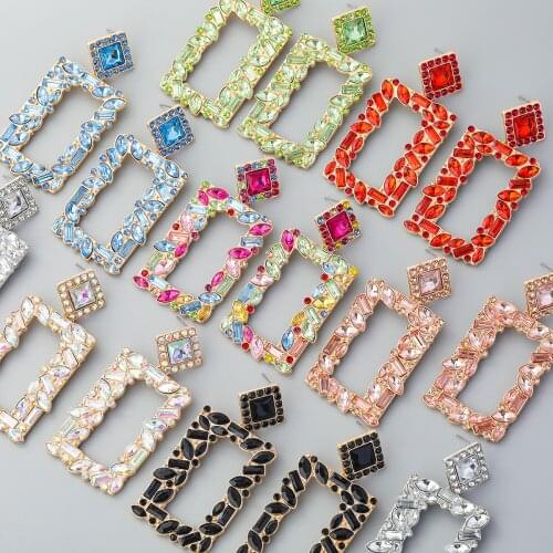 Fashion Metal Square Rhinestone Geometric Earrings Womens Creative Popular Dangle Earrings Party Accessories