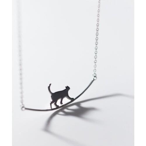 925 Sterling Silver Cute Cat Charm Necklaces & Pendants Choker Statement Necklace For Women Wedding Jewelry dz245