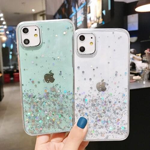 Fashion Glitter Bling Star Sequins Celar Soft Cover For iPhone 12 Mini 11 Pro Max X Xr Xs 7 8 Plus SE 2020 8Plus Case Protector