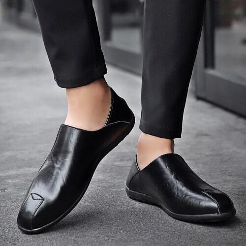 Genuine Leather Men Casual Shoes Brand Summer Mens Loafers Moccasins Breathable Slip on Black Driving Shoes Men Plus Size 37-47