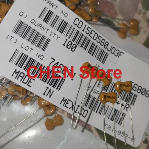 10pcs/20pcs NEW Original CDM CD15ED560J03F 500V56PF 5% P5MM Silver mica capacitor 56PF/500V 56p 500v yellow
