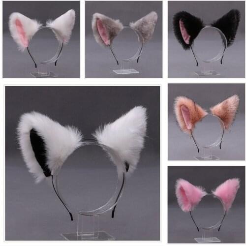 Cute Cat Fox Fur Ear Hair Hoops Night Party Club Cosplay Hairband Fur Headbands Bell Clips Girls Hair Accessories Ear Hair Band