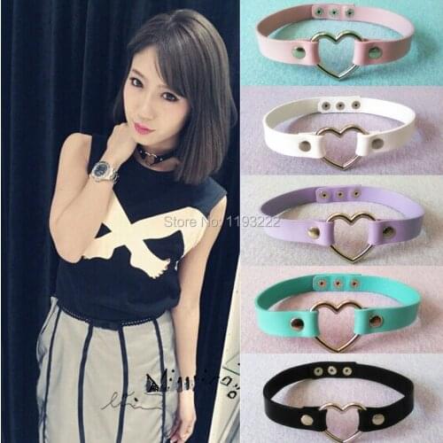 Lolita Wholesale 100% Handmade Women Lady Accessories Jewelry Rivet Shaped Heart Leather Choker Charm Collar Necklace
